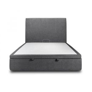Lit coffre 140x200cm avec tête de lit tapissier Tissu Noir - Hauteur totale : 39cm