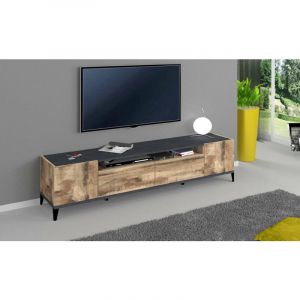 Meuble tv Dmaigna, Buffet bas de salon avec 2 portes, base meuble tv, 100% Made in Italy, cm 200x40h47, Ardoise et Érable - Dmora