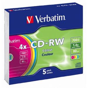Verbatim 43133 - 5 x CD-RW Couleur 700 Mo (80 min) 4x Slimcase