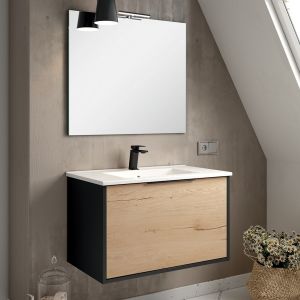 Meuble de salle de bain 80cm simple vasque - 1 façade et 2 tiroirs - alba