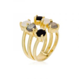 Moonstone - Bague ajustable Stella Labradorite en laiton doré