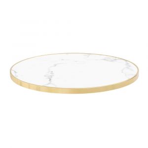 Oviala Plateau de table rond marbre blanc cerclage doré 60cm Montmartre