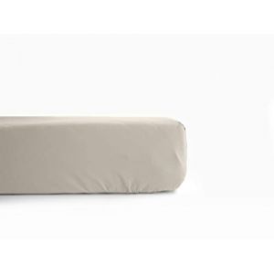 Vent du Sud Drap housse percale pur coton peign&eacute; longues fibres 80 fils/cm&sup2; avec bonnet de 35 cm - ivoire - 180 x 200 cm bonnet de 35 cm