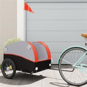 VidaXL Remorque de vélo noir et orange 45 kg fer