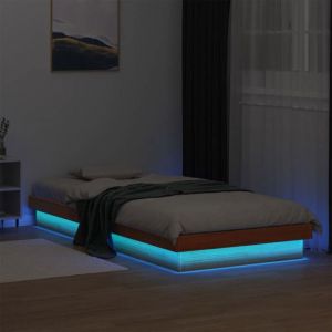 vidaXL Cadre de lit LED cire marron 90x200 cm bois de pin massif