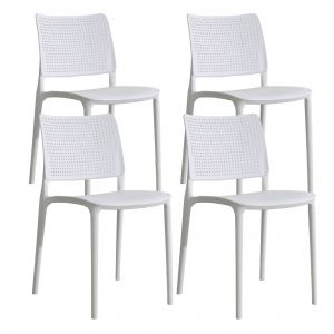 Oviala Lot de 4 chaises de terrasse blanches en plastique - Blanc