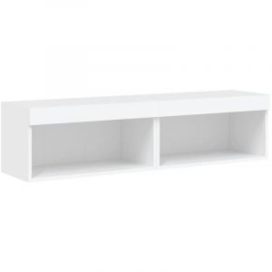 VidaXL Meubles TV avec Lumières LED 2 pcs, Armoires de Télévision Murales avec Rangement, Meubles Télé Suspendus, Moderne, Blanc Bois d'Ingénierie