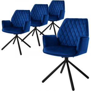Lot de 4 Chaises de Salle à Manger, Bleu Foncé, en Velours, Pivotante, avec Accoudoirs et Dossier, Assise Rembourrée, Pieds Métalliques, Fauteuil
