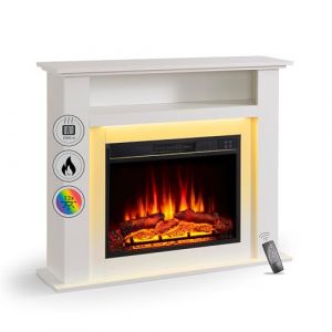 Chemin&eacute;e &eacute;lectrique BALDERIA Liora - Chemin&eacute;e sur pied compartiment de rangement chauffage - blanc