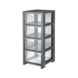 Image de CEP Office Solutions Tour de rangement - 4 tiroirs - L32,5 x H77,6 x P35 cm - gris transparent