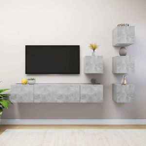 Image de VidaXL Ensemble de meuble TV 6 pcs Gris béton Aggloméré Gris