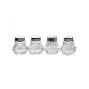 APS Mini shakers, salières et poivrières, set de 4 mini shakers en verre avec couvercle en acier inoxydable pour le sel et le poivre, 3,5 x 3,5 cm, hauteur 4 cm