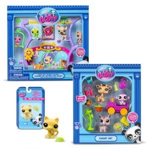 Bandai Littlest Pet Shop - 2 Coffrets : Safari & Pets Got Talent et 1 Figurine Petit Chat Jaune) - Mini Figurines