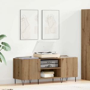 VidaXL Meuble &agrave; vinyles - Ch&ecirc;ne artisanal - 121x38x48 cm - Bois ding&eacute;nierie et fer - 2 &eacute;tag&egrave;res - 2 portes