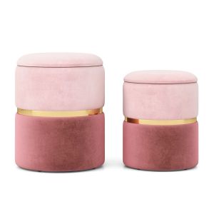 Coast Lot de 2 tabourets en velours - 32L et 21L de rangement - 35 x 45 cm & 30 x 39 cm - Rose