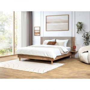 Bobochic Lit - Lit LIOR lattes massives pieds en bois naturel 140x190 Gris clair