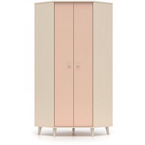 Armoire d'angle 2 portes Alycia Beige et Rose