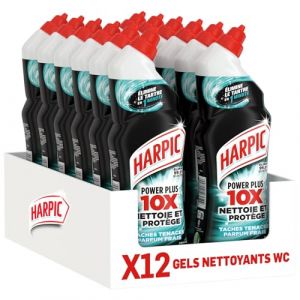 Harpic Gel WC Power Plus nettoyant surpuissant taches tenaces - nettoyant WC antibact&eacute;rien - efficace sans brosse - lot de 12
