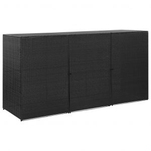 Image de VidaXL Abri pour poubelle triple Noir 229x78x120 cm Résine tressée