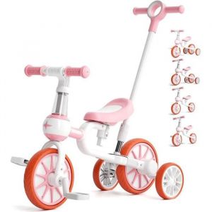 Costway Tricycle Evolutif 5-En-1 Avec Putter Pour Enfants 2-4 Ans, Pédale Et Roue Arrière Amovible, Siège Et Poignée Réglables Rose