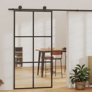 VidaXL Porte coulissante Verre ESG et aluminium 102x205 cm Noir, 29.36 kg