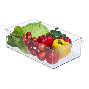 Relaxdays Organiseur de frigo pour Vos Aliments, Rangement, avec poignée, H x L x P : env. 10x20,5x36,5 cm, Transparent