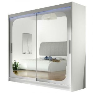 Mobilier1 - Armoire Atlanta 108, Blanc, 215x180x58cm, Portes d'armoire: Glissement, Nombre d'étagères: 0, led