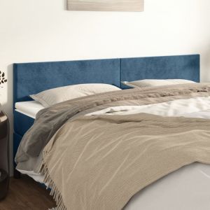 VidaXL T&ecirc;tes de lit 2 pcs Bleu fonc&eacute; 100x5x78/88 cm Velours