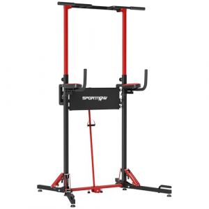 Barre de tractions - SPORTNOW - pour l'entraînement à la maison - pliable - hauteur réglable 127 - 223 cm - acier - noir et rouge
