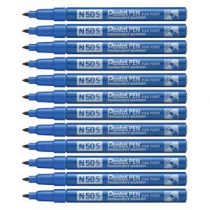 Pentel Pen N50S-C Lot de 12 Marqueurs permanents pointe fine Bleu