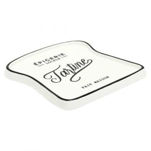 The home deco factory HOME DECO FACTORY, KA5978, Assiette à Toast Design Élégant en Grès, Idéale pour Brunch et Dîners, Durable et Facile à Nettoyer, Dimensions 17x16 cm, Couleurs Blanc et Noir