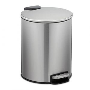 Relaxdays Poubelle pour salle de bain, acier inoxydable 5l, seau intérieur amovible. fermeture en douceur, argenté