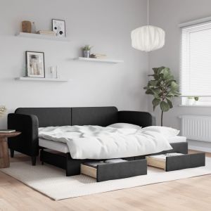 VidaXL Lit De Jour Avec Gigogne Et Tiroirs Noir 90x190 Cm Tissu