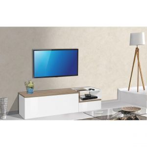 Alter Meuble TV de salon, Made in Italy, Meuble TV 2 portes, Meuble TV de salon, 160x40h46 cm, Couleur blanc brillant et Érabl