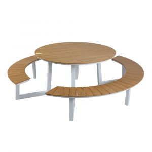 Axi Table de pique-nique ronde, 6 personnes, aluminium et polywood, blanc