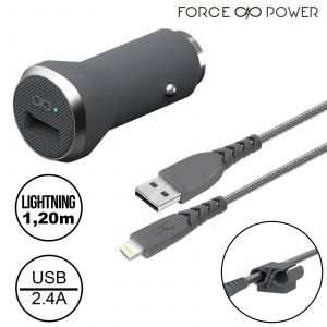 Image de Force power Chargeur voiture + cable Lightning 1.2m