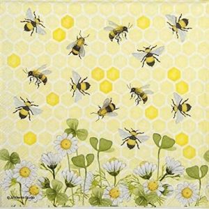 Ambiente Lot de 20 serviettes en papier « Bees Joy » - 16,5 x 16,5 cm