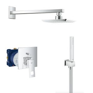 Grohe Eurocube Set mitigeur m&eacute;canique + Douchette stick 1 jet avec support + Douche de t&ecirc;te + Corps d'encastrement (24062000-Eurocube)