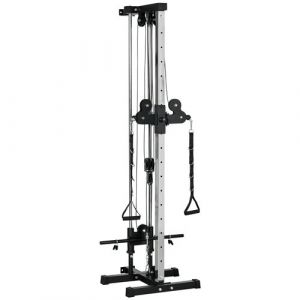 Station de musculation montage mural - double poulie, tirage poitrine, lat pulldown - acier gris noir