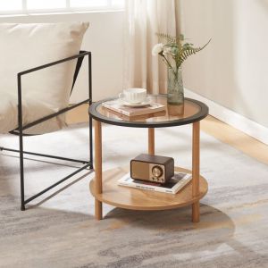 Table d'appoint Latama verre tremp&eacute; de 6 mm 51 x 45 cm bronze noir naturel [en.casa]