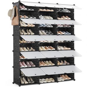 Meuble &agrave; Chaussures avec 15 Compartiments pour 60 Paires de Chaussures, Armoire &agrave; Chaussures en Plastique, &Eacute;tag&egrave;res de Rangement Portable Modulable