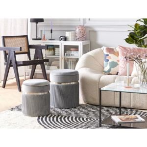 Beliani Lot de 2 pouf de rangement en velours gris clair CAMDENTON