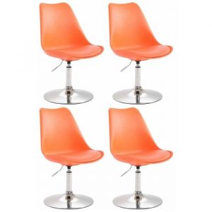 CLP Lot de 4 Chaises de salle &agrave; manger Maverick en Plastique avec pied m&eacute;tal, Orange/Chrome