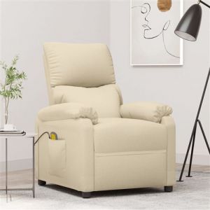 VidaXL Fauteuil de Massage, Si&egrave;ge avec Accoudoirs et Dossier, Chaise de Relaxation avec Repose-pied, Meuble de Salon, Moderne, Cr&egrave;me Tissu