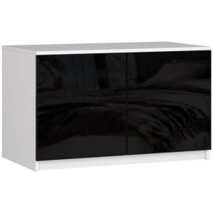 Surmeuble pour armoire AKORD S90 Blanc 90 cm 2 portes fa&ccedil;ade Noir Brillant 2 &eacute;tag&egrave;res 90x51x55 cm
