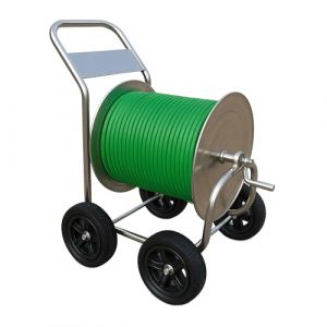 Relaxdays Chariot dévidoir, jusqu'à 200 m, Mobile, H x L x P 100 x 73 x 57 cm, Enrouleur de Tuyau, INOX, argenté