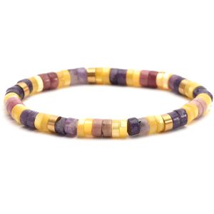 Bracelet Perles Heishi Jaspe Jaune Am&eacute;thyste