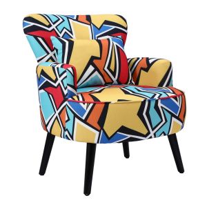 Fauteuil HOMEMIYN individuel, tissu imitation lin motif g&eacute;om&eacute;trique, style moderne, confortable