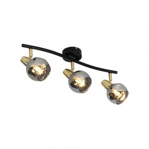 Qazqa Plafonnier or 56 cm avec verre fumé 3 lumières - Vidro Art Deco Luminaire interieur