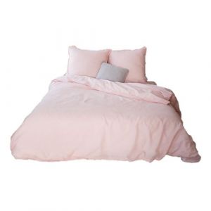 Coté Déco Parure de lit - Coton et Lin - Dimensions : Longueur 260 cm x Largeur 240 cm. - Rose